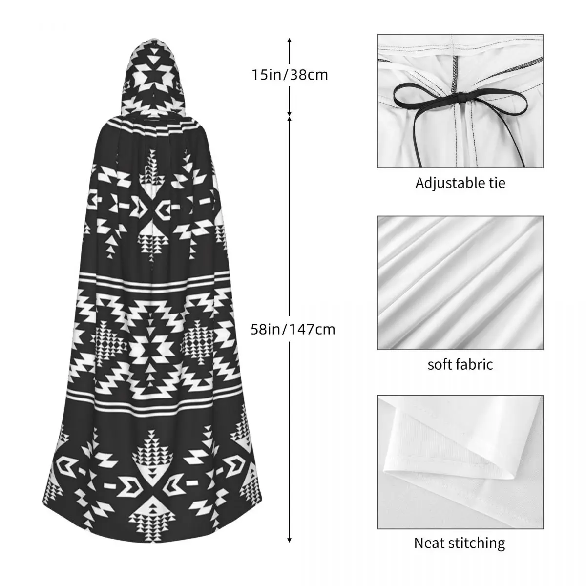 Tribal Navajo azteca étnico Hipster estampado capa larga con capucha bruja disfraz Medieval capa de Cosplay abrigo de Halloween adulto Unisex