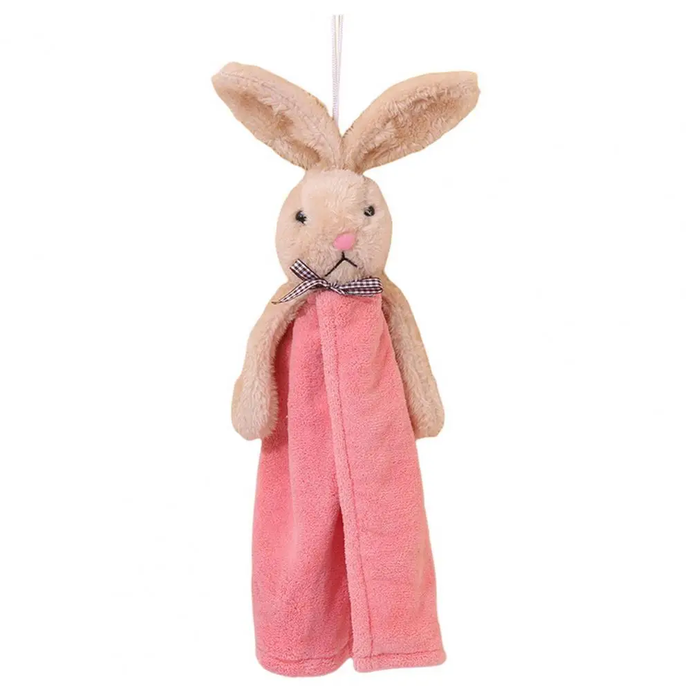 

Hanging Washcloth Convenient Microfiber Kitchen Rag Cartoon Rabbit Design Hanging Coral Fleece Cleaning Cloth Daily Use