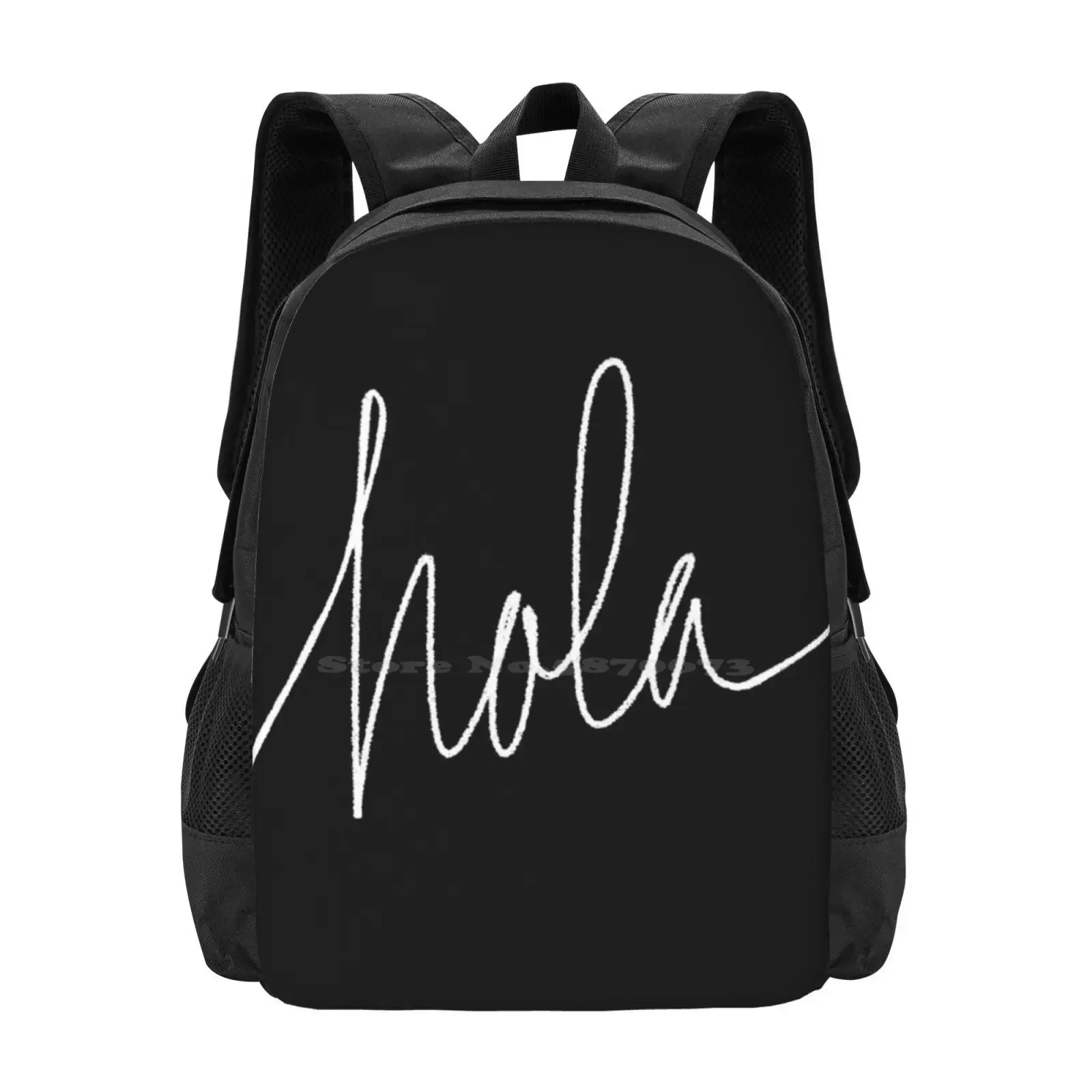 

Hola Large Capacity School Backpack Laptop Bags Typography Type Quote Spanish Hola Hello Black And White B And W B W Hand Drawn