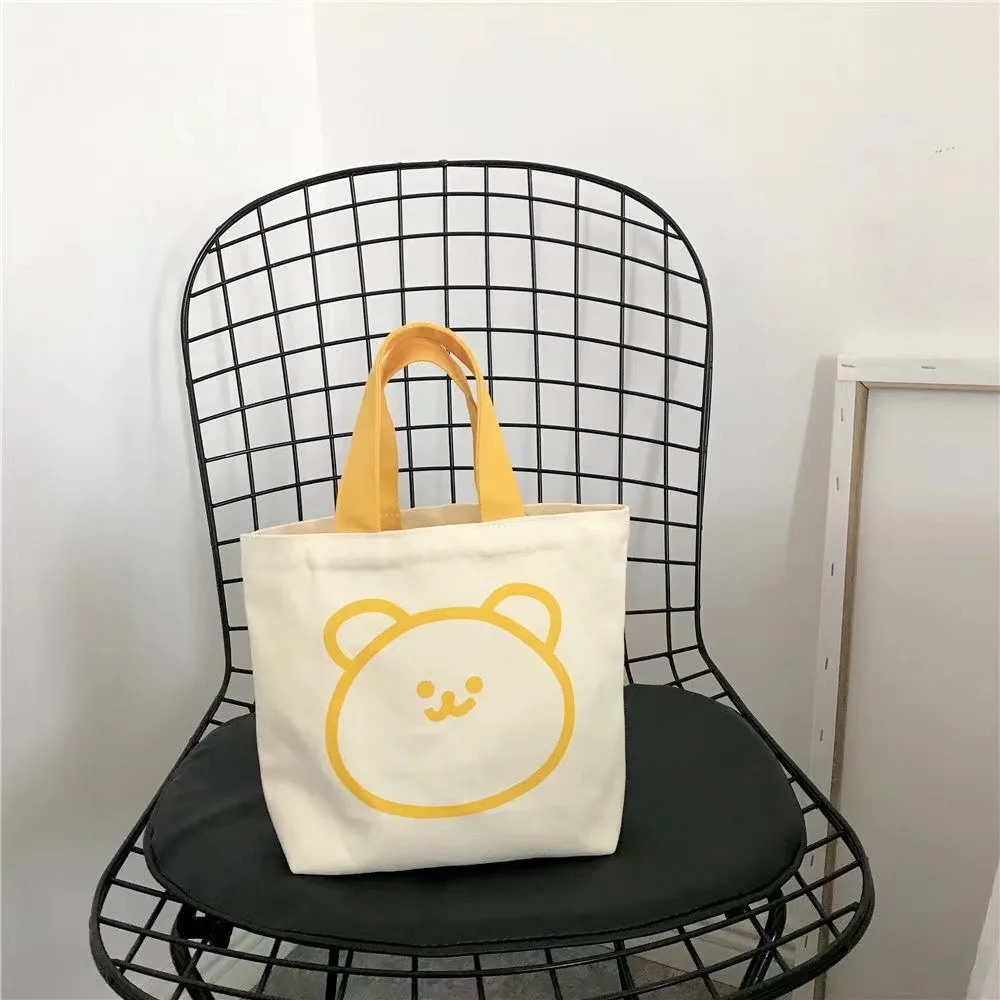 Cute Bear Canvas Bag Portable Cartoon Handbag Large-Capacity Students Women Eco Tote Bag Travel Shoulder Cloth Bag Shopping Bags