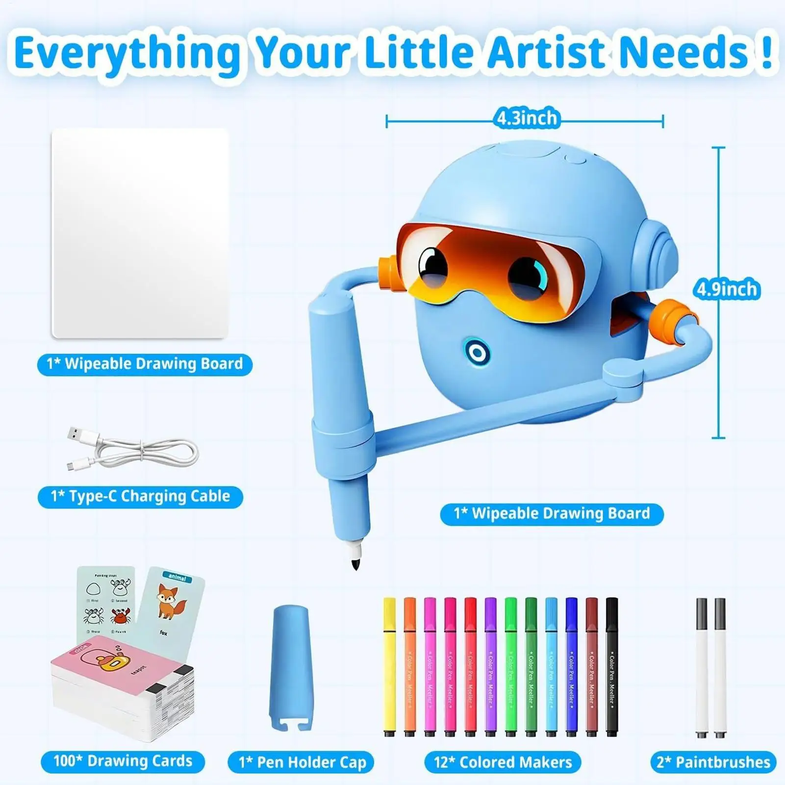 Drawing Robot for Kids with 100 Cards Educational Interactive Smart Arts Crafts Toy Drawing Robot for Prechoolers Kindergarten