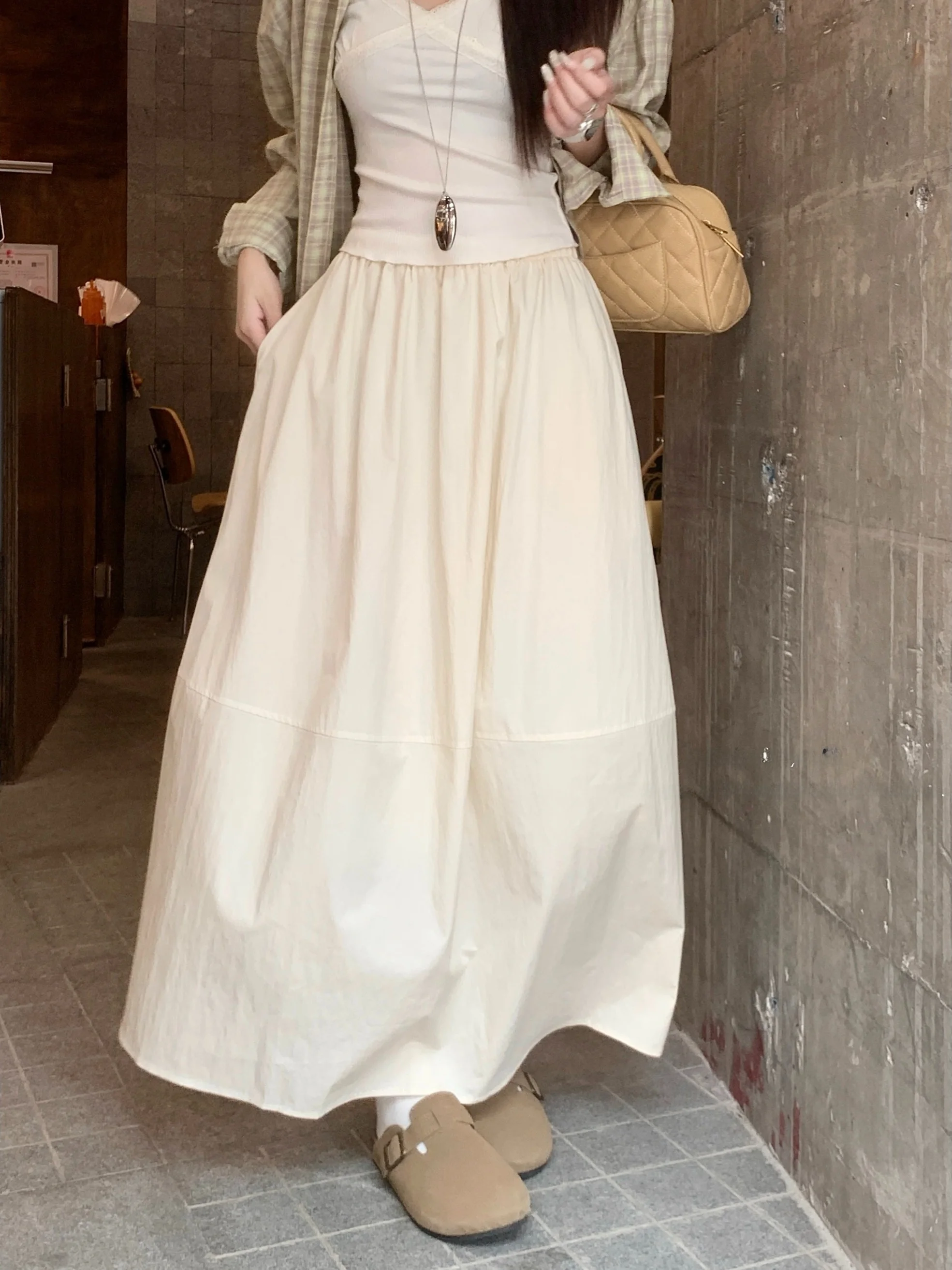 

Элегантная юбка-миди А-силуэта с завышенной талией, стройнящая, свободного кроя, в стиле Lazy Style, длинная, женская, весенняя мода, новинка