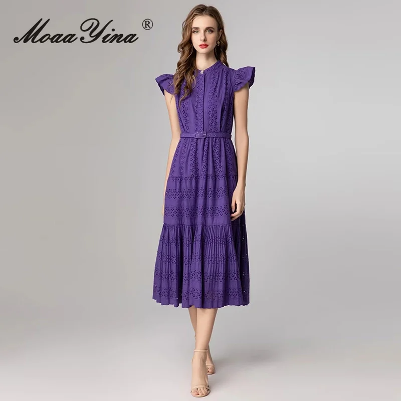 فستان نسائي عصري جديد لخريف 2025 من MoaaYina مع ياقة واقفة، برباط مجوف، مزاج، فستان متوسط الطول ﻿