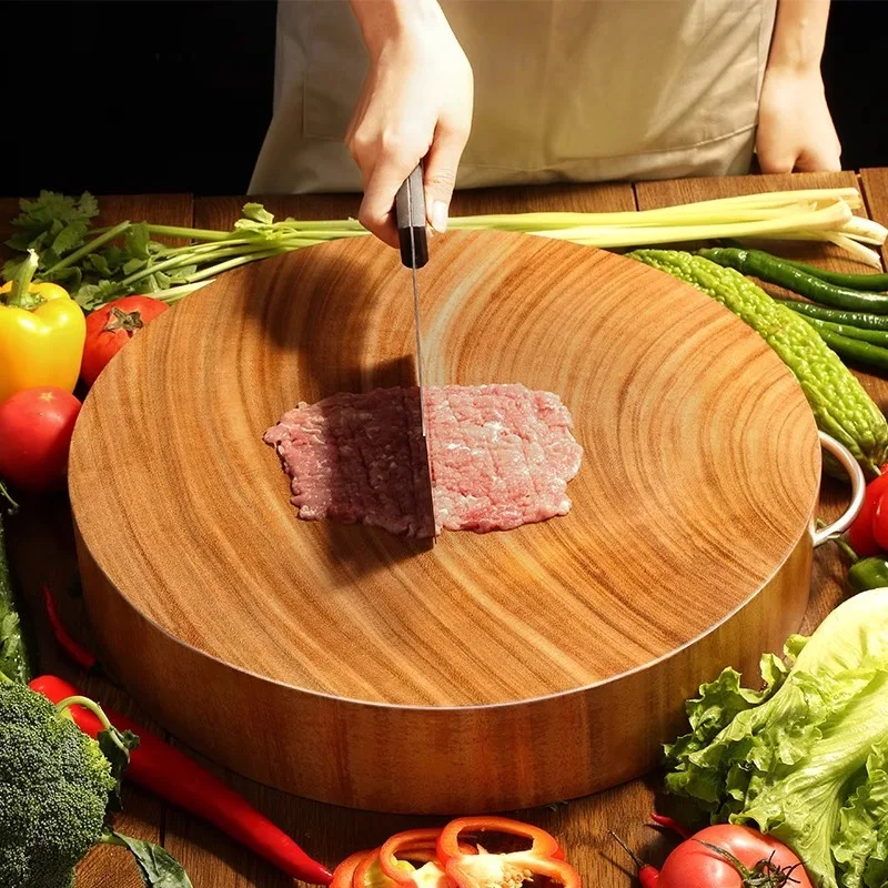 

Big Size Highest Density Hardness Gold Color Iron Solid Wood Antibacterial Double Face Kitchen Round Chopping Cutting Board