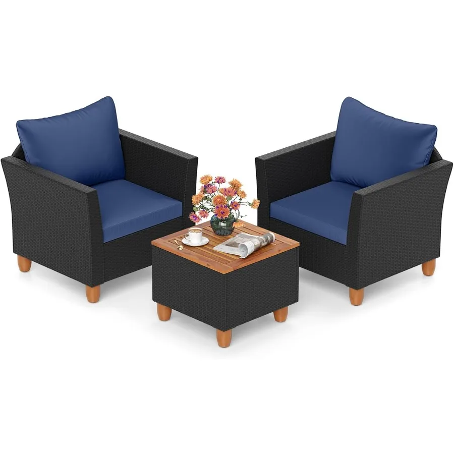 3-Piece Patio Conversation Set with Built-in Storage Coffee Table PE Rattan Wicker Sofa Set Featuring Comfortable Cushions Dura