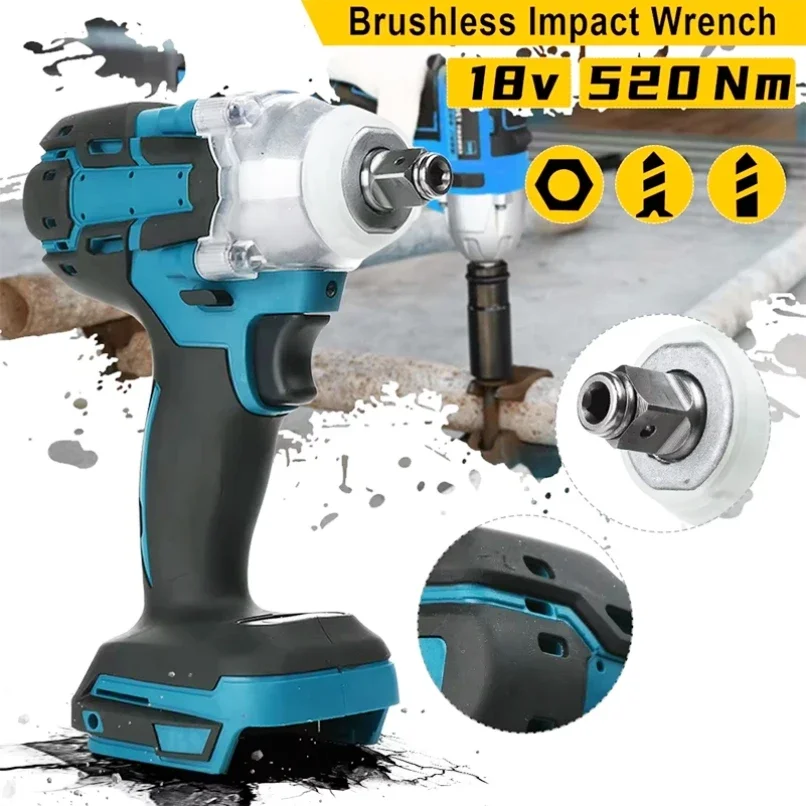 

1/2" Cordless Electric Impact Wrench Rechargeable, for Makita 18V Battery, Brushless/Brushed Socket Wrench Blue Max Torque