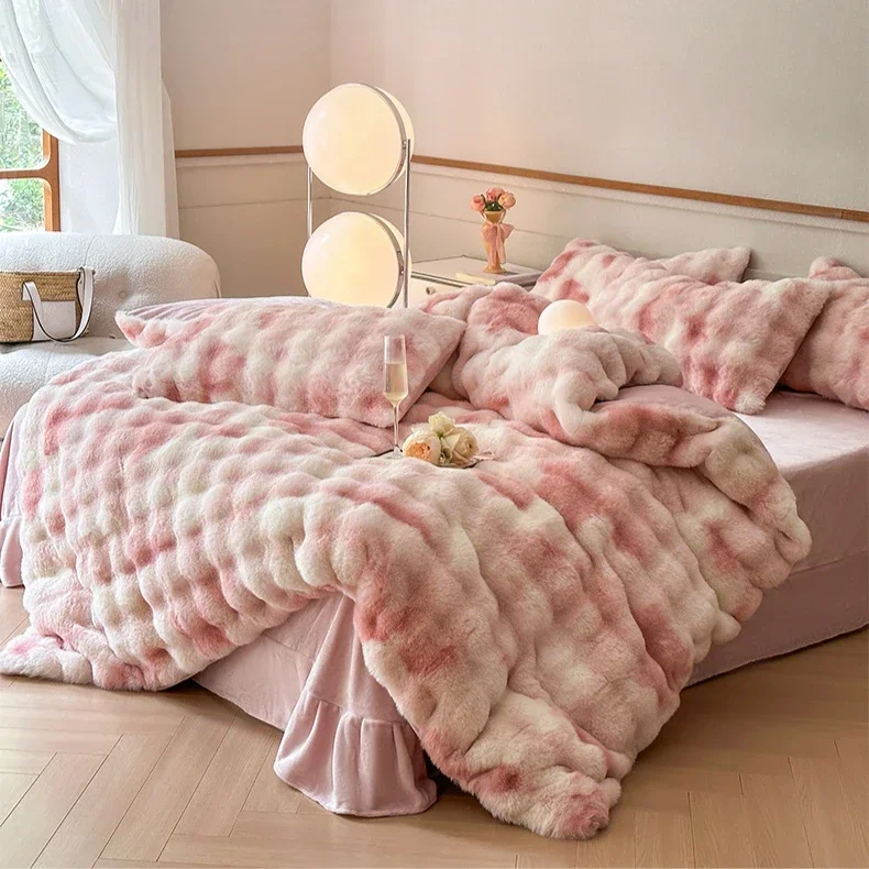 Winter Luxury Bedding Set 4pcs Includes Comforter Cover Sheet Pillowcase Plush Duvet Cover Set Queen Quilt Cover Bed Linens Set