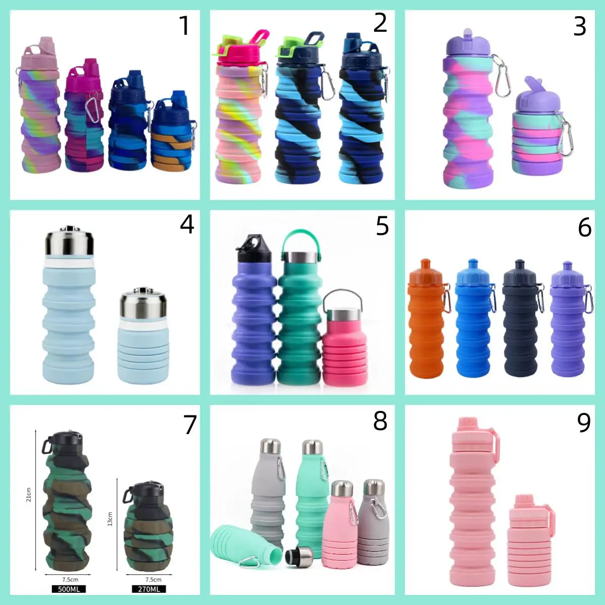 2-Pack Collapsible Silicone Water Bottle, Large Capacity Foldable Sports Cup, Portable Retractable Outdoor Travel Flask