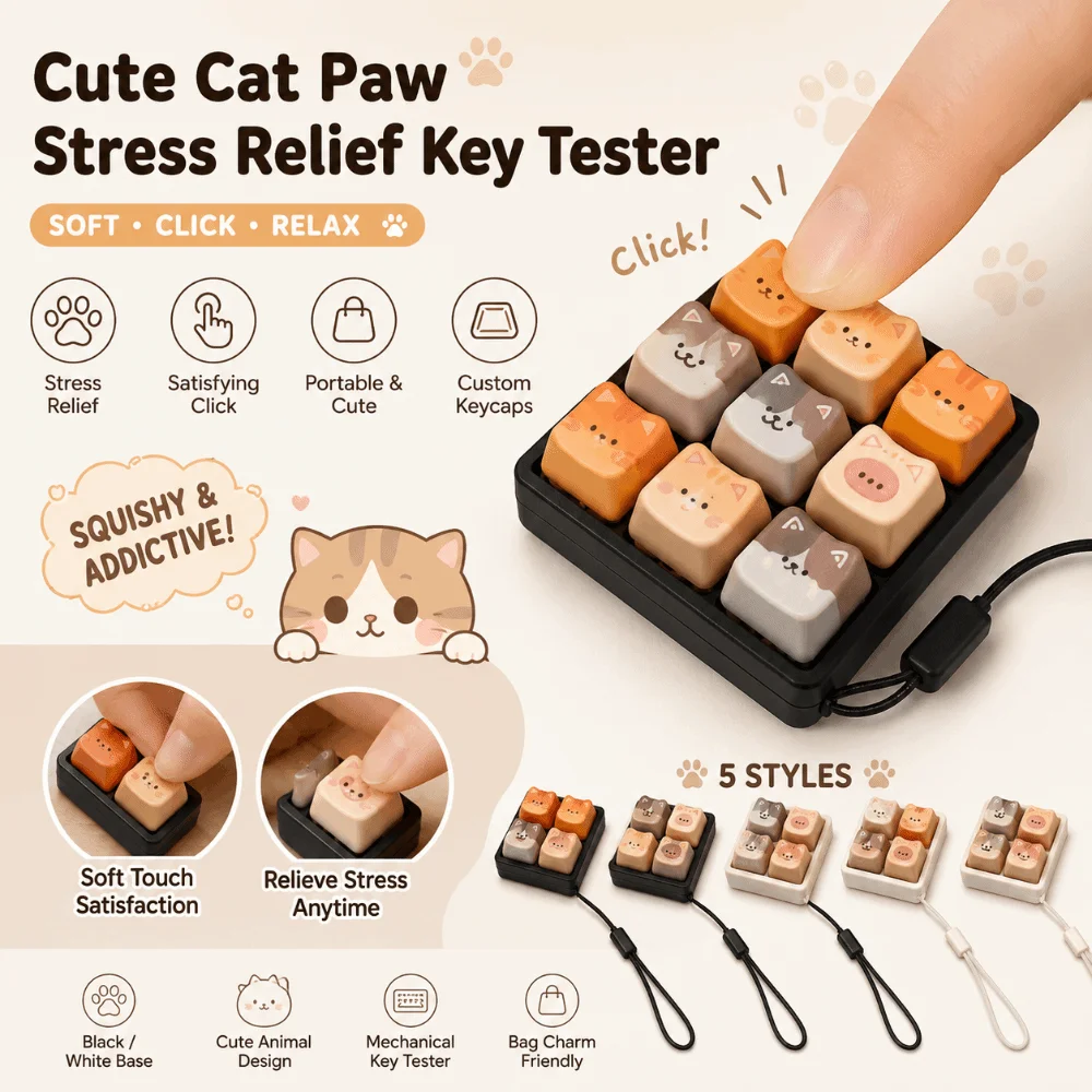 2/3/4/9 Keys Anti-stress Toy Pendant Mechanical Keyboard Stress Relief Clicker Pass The Time Fingertip Press