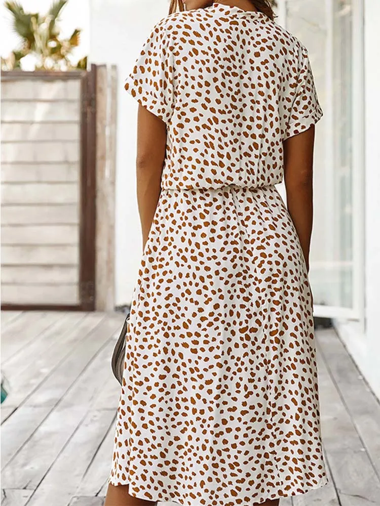 Dots Print White Summer Dress Women 2022 New Short Sleeve Tunic Vintage Midi Dress Casual Holiday Boho Beach Dress Vestidos