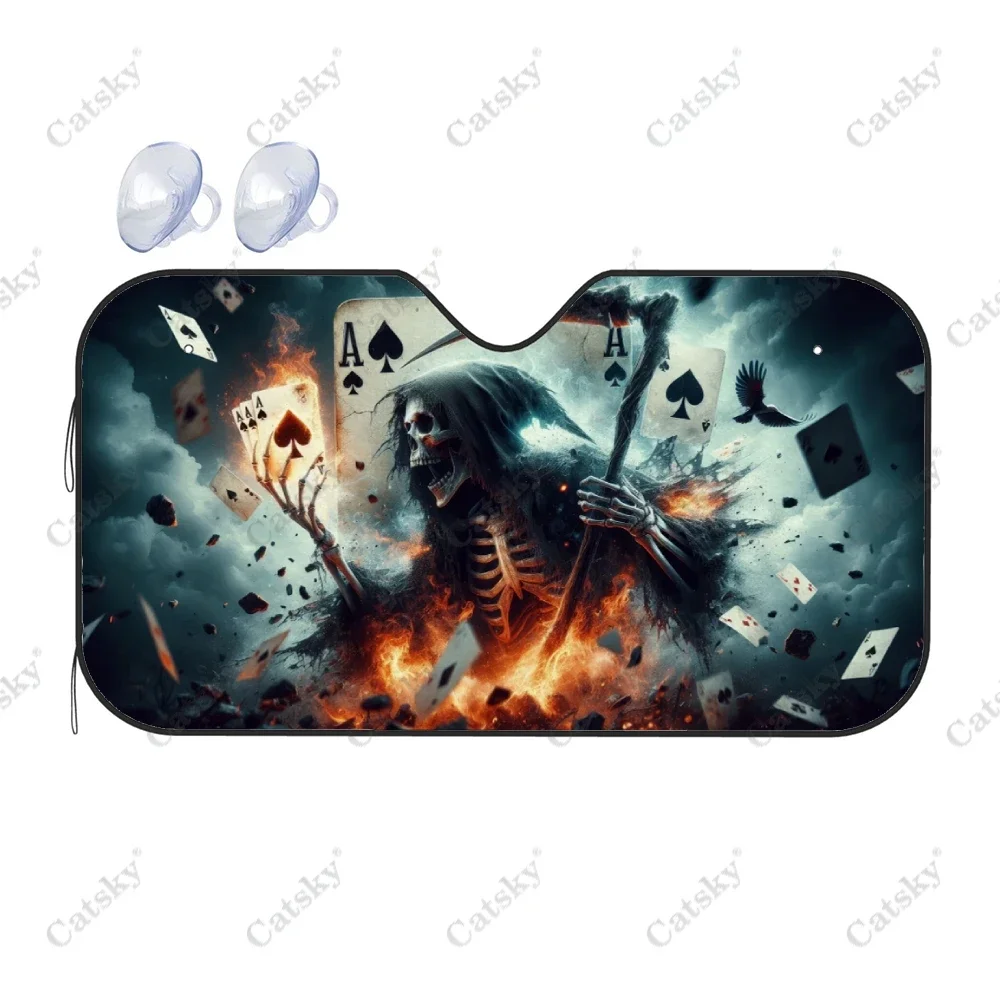 Ace Card with Grim Reaper Car Windshield Sunshade, Front Auto Car Windshield Sun Shade Blocks Uv Rays Sun Visor Protector