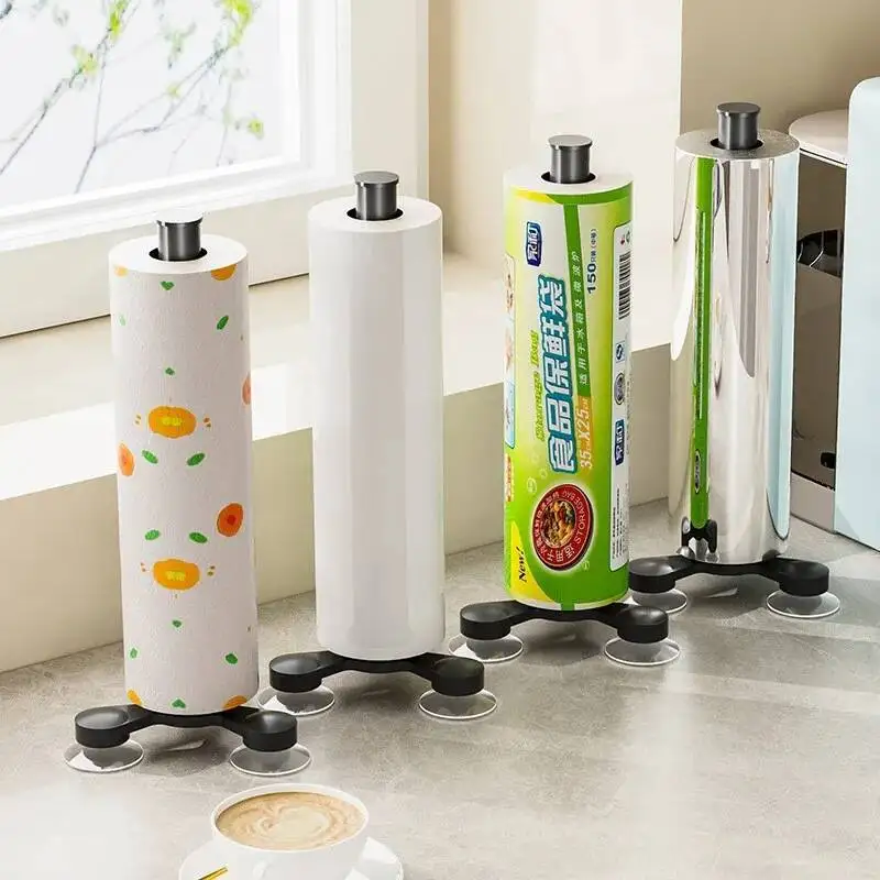 

Stainless Steel Stand With Weighted Base Roll Holder Paper Towel Dispenser For Kitchen And Bathroom