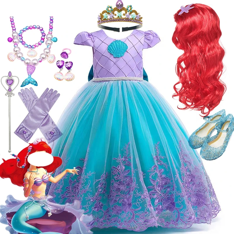 Little Girl Princess Mermaid Ariel Costume Cosplay Children Luxury Embroidery Dress For Carnival Halloween Party Kids Vestidos