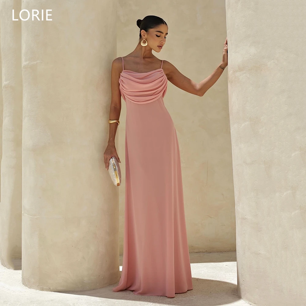 

LORIE Charming Pink Chiffon Party Dresses Spaghetti Straps Backlesss Pleats Evening Prom Dress A-Line Prom Gowns Customized