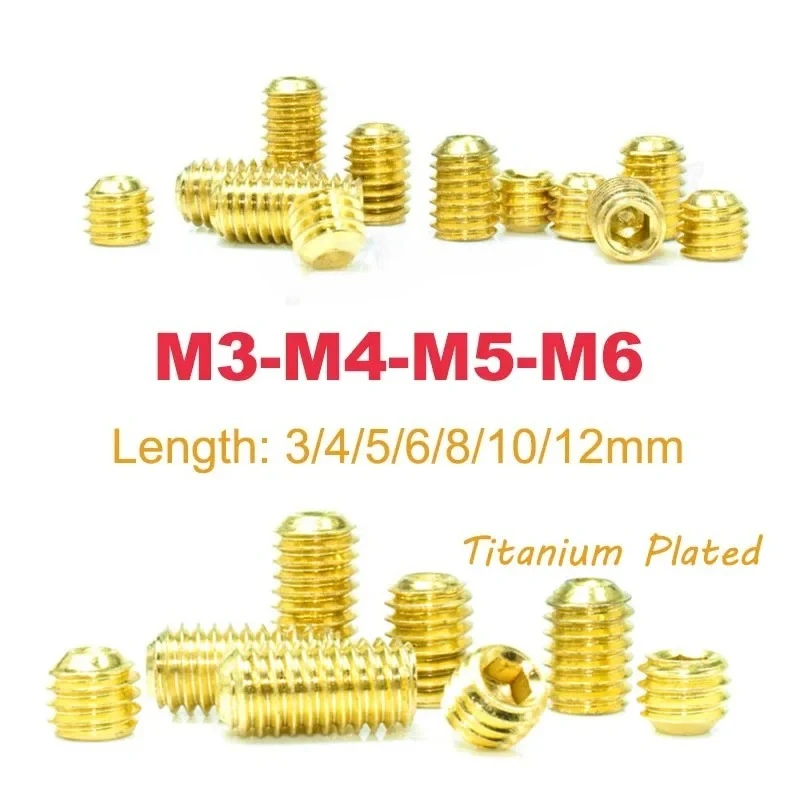 

10/20/30/50pcs M3 M4 M5 M6 DIN916 Titanium Plated Hex Hexagon Socket Set Screws Cup Point Grub Screw 12.9 Steel Length 3~12mm