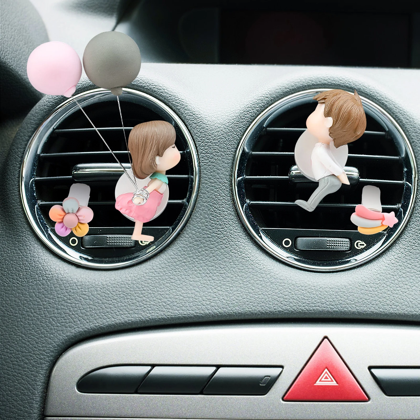 

5pcs Couple Cute Air Car Decorations For Women Freshener Clip Vent Decor PP Clips Car Dashboard Decorations Interior Aroma