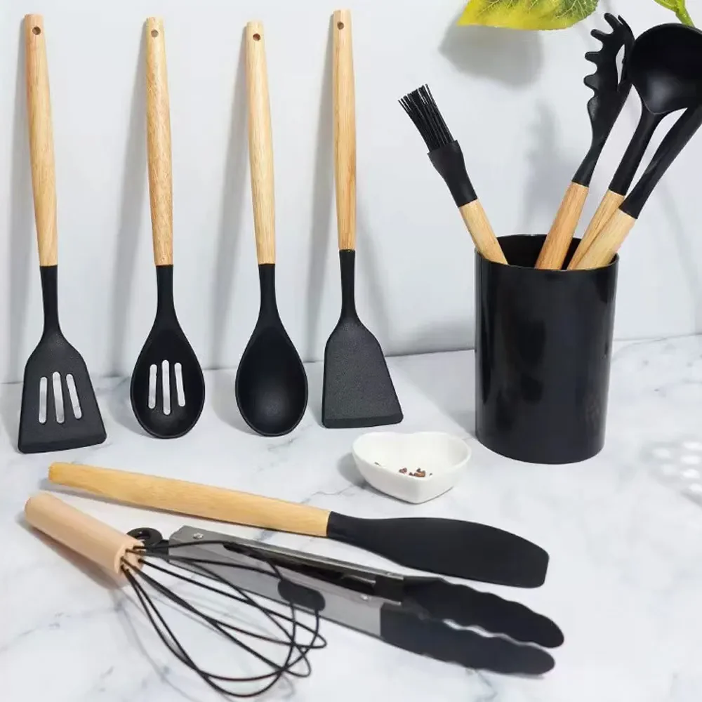 12PCS Food Grade Silicone Kitchen Cookware Utensils Turner Spatula Measuring Spoon Practical Cooking Tool Kitchenware Set