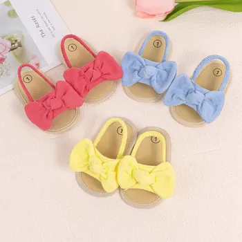 Summer Baby Girls Sandals Fashion Bow Soft Sole Casual Shoes Cotton Comfortable Toddler Shoes Beach Baby Sandals 0-18 Months