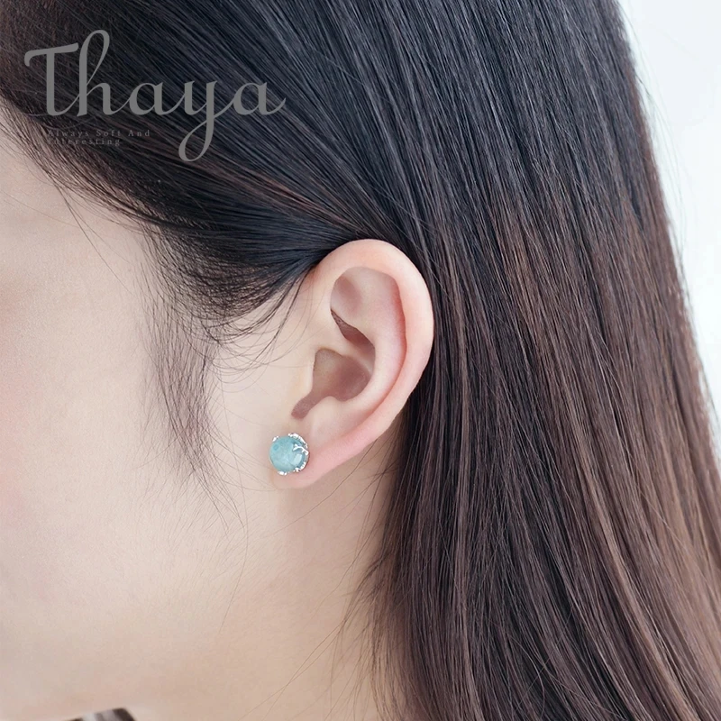 Thaya Mermaid Bubble Studs Earrings S925 Silver Blue Crystal Earrings Seaweed Cushion fishtail Earring for Women jewelry Female