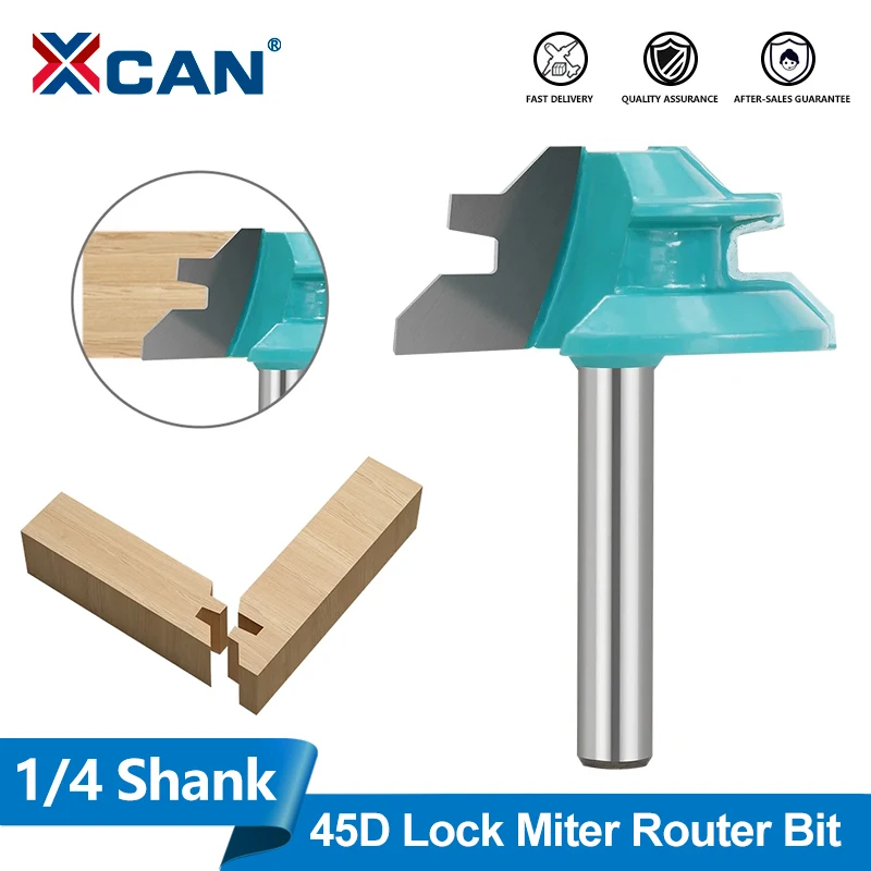 XCAN 1pc 45 Grad Lock Gehrung Router Bit 1/4 "Schaft Holzbearbeitung Fräser Zapfen Cutter Für Holz Hartmetall legierung