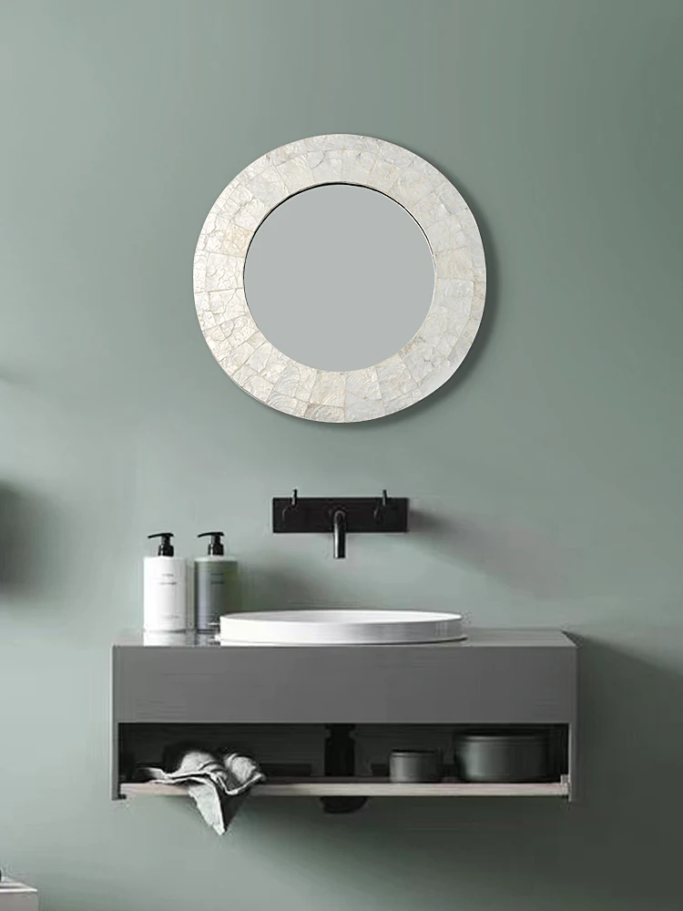 Retro shell bathroom mirror creative wall mirror toilet makeup mirror wall French premium bathroom dressing