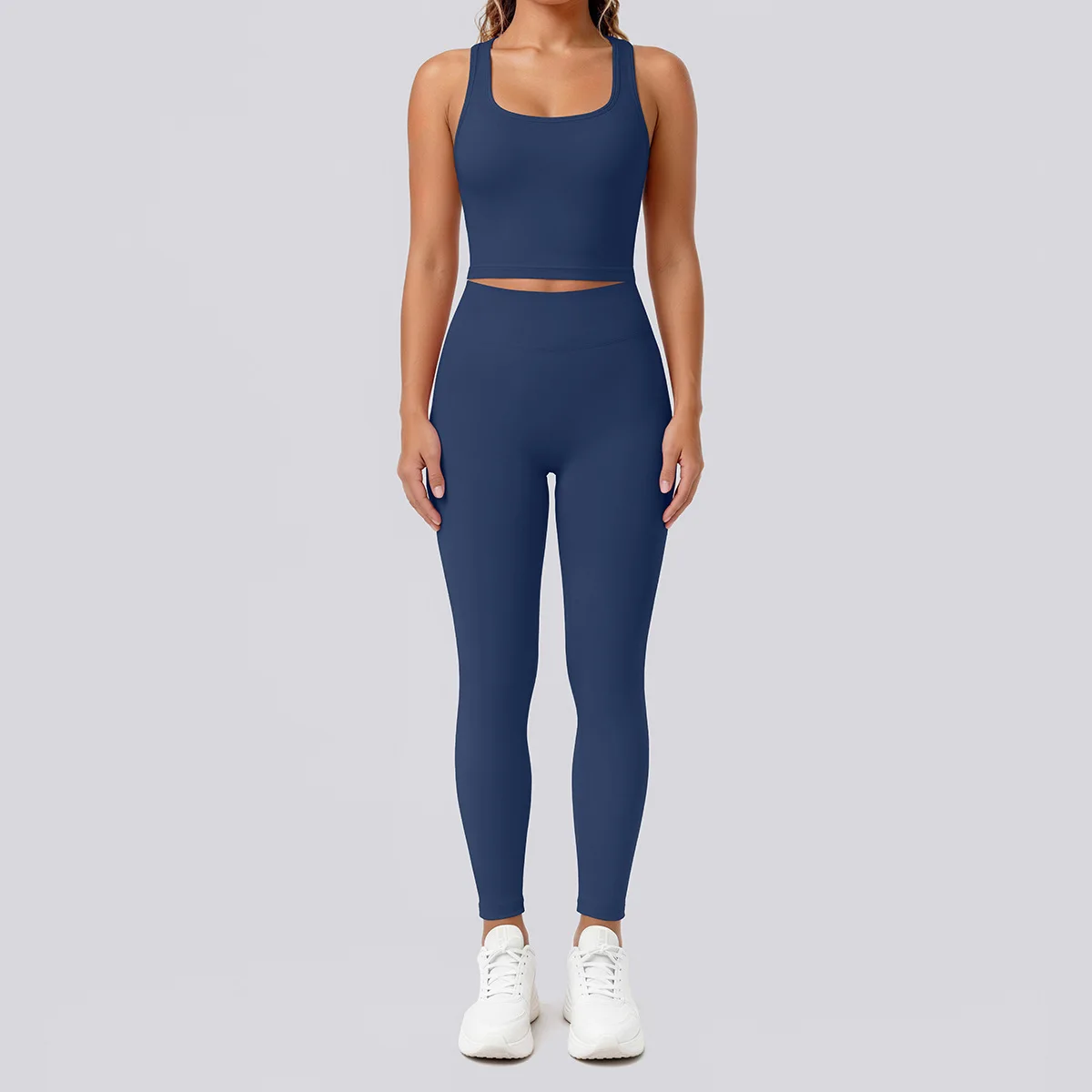 Women Yoga Set 2 Piece Workout Gym Clothing Fitness Tracksuit Sportswear Outfits Racerback Crop Tank Top High Waist Leggings Set