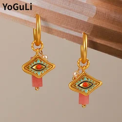 Modern Jewelry Retro Design Round Circle With Enamle Eye Drop Earrings For Women Female Gifts Pretty Ear Accessories Hot Sale