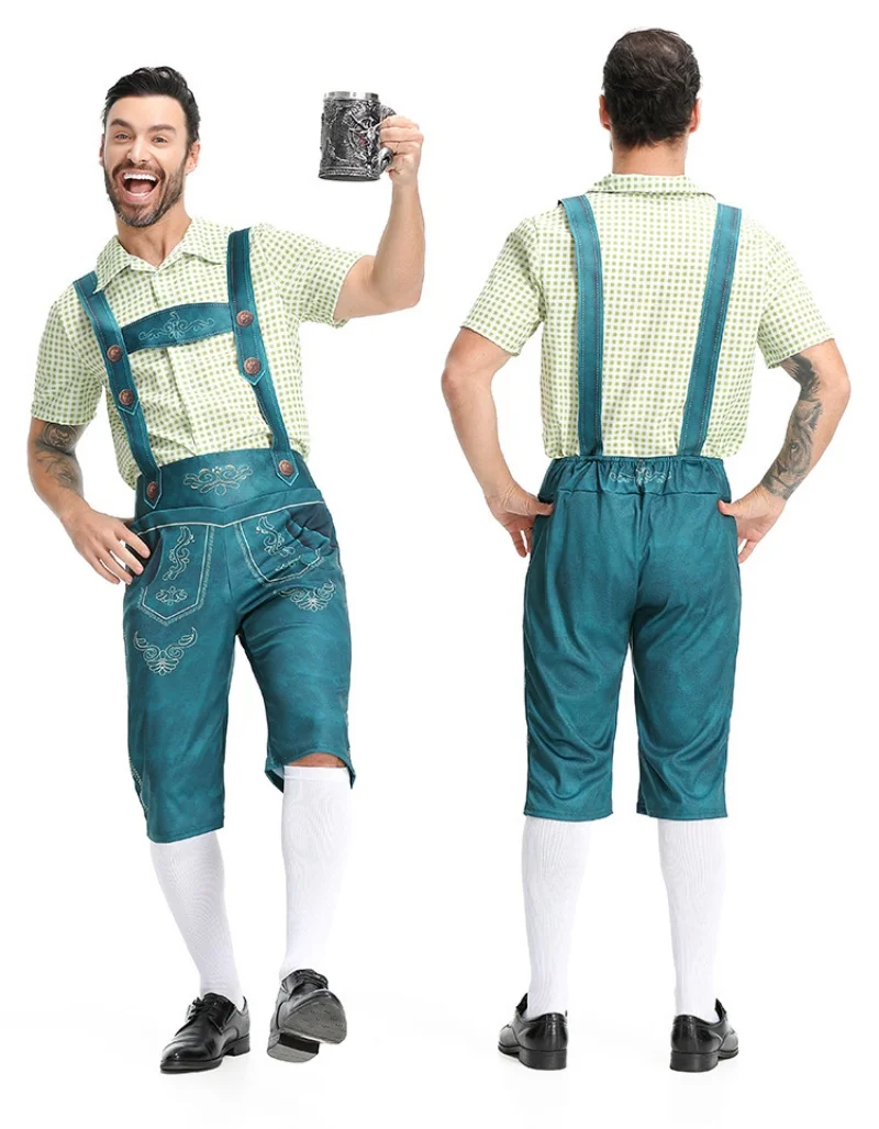 مجموعة أزياء Lederhosen البافارية التقليدية مع تصميم مطرز، ملابس احتفالية ألمانية أصلية للرجال