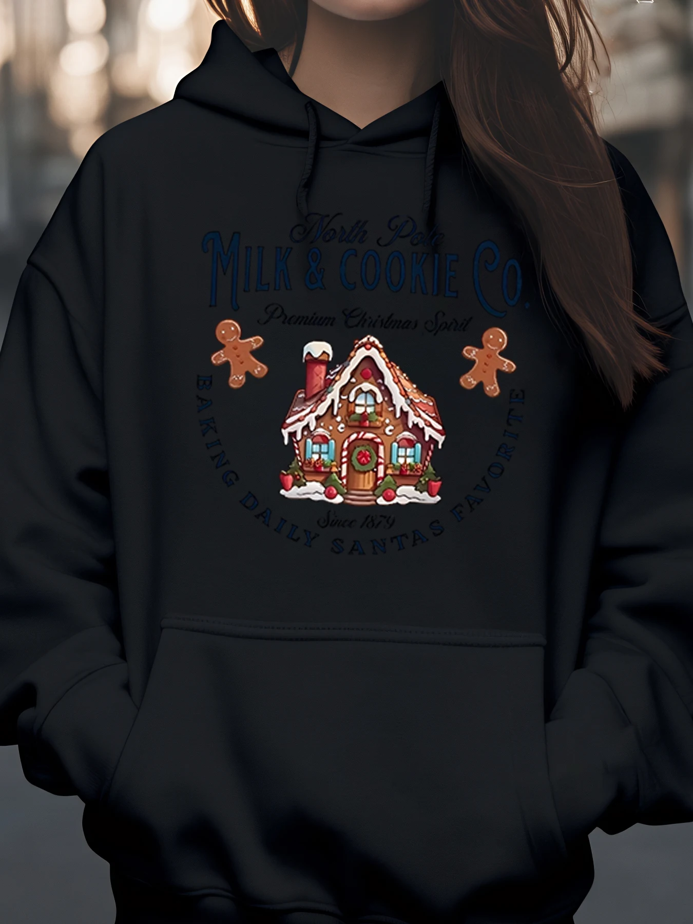 

Пряничный домик с молоком и печеньем, рождественская толстовка с капюшоном, праздничная одежда для женщин