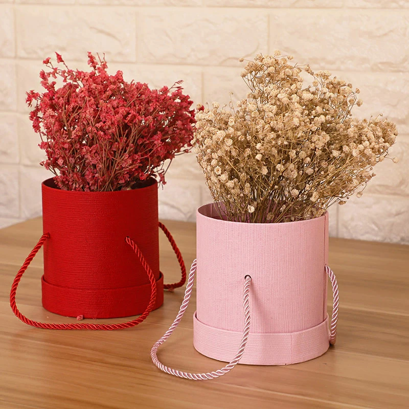 Portable Round Rose Bouquet Bucket Boxes  Cardboard Mother's Day DIY Packaging Gift Round Rose Carnation Bouquet Hug Bucket