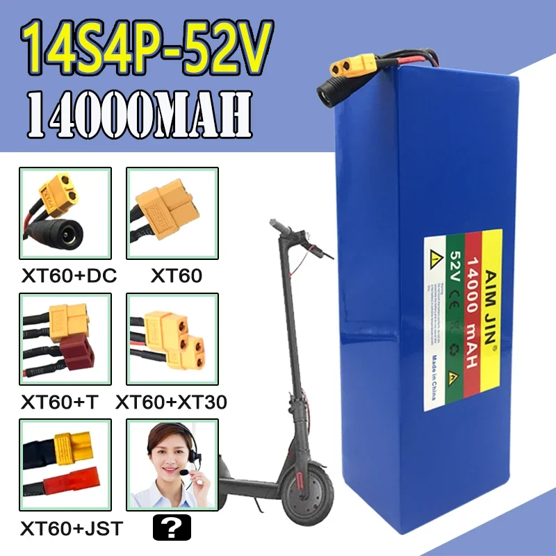 

52V 14000mAh 14S4P Li-Ion Rechargeable Battery Pack 18650 14Ah ,High-power 500W 750W 1000W 1200W Lithium Batteries Built-in BMS