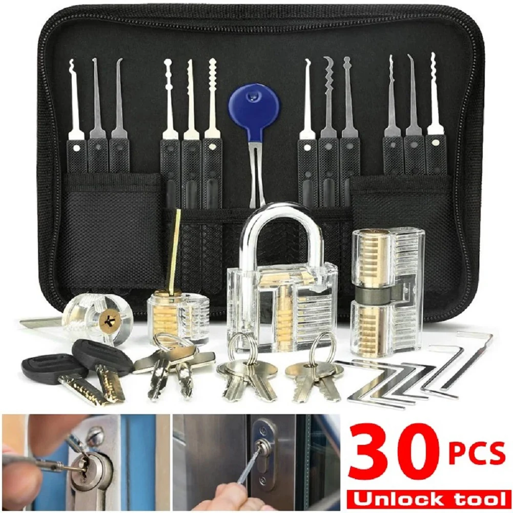 30pcs Lock Picking Set Transparent Key Extractor Multifunctional Lock Picks Hand Tools Steel for Padlock Hardware for Hand Tools
