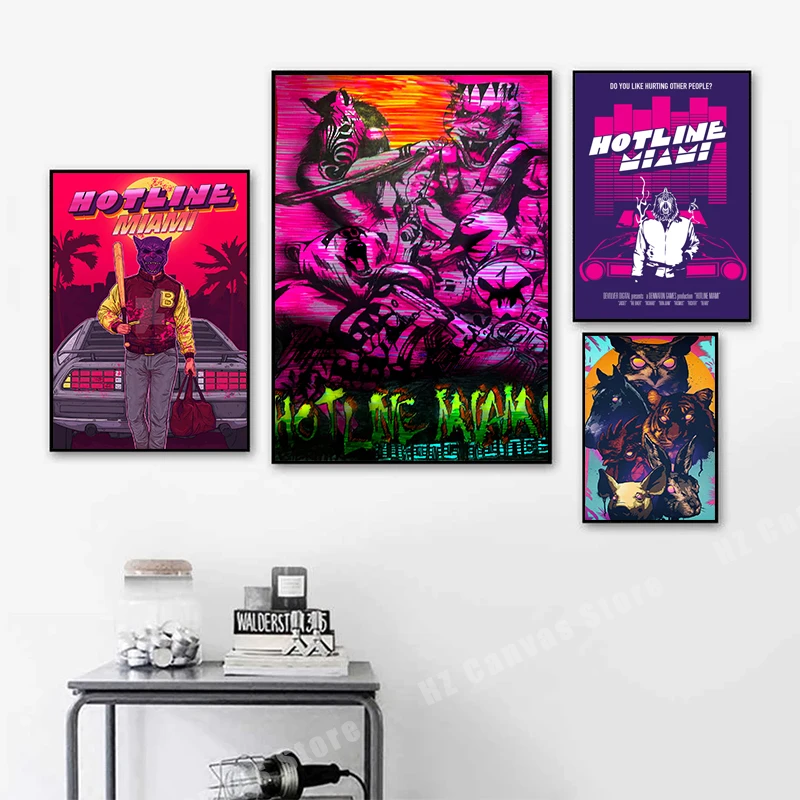 Hotline Miami Poster Hot Classic Game Posters and Prints Canvas Painting Wall Art Picture for Living Room Home Decor Cuadros