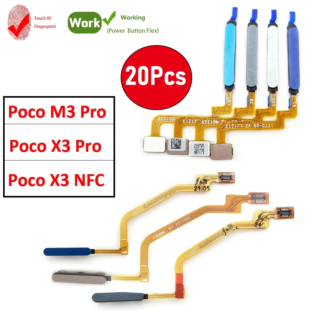 

20Pcs，NEW Tested For Xiaomi Poco M3 X4 Pro X3 NFC Home Button Connector Touch ID Fingerprint Sensor Flex Repair Parts