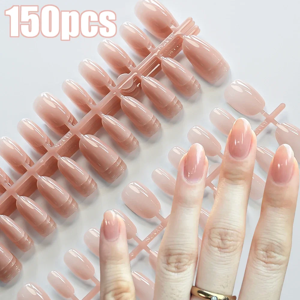 

150 шт. M/S/XS Ice Nude Короткие овальные накладные ногти Французские глянцевые матовые простые прессы на ногтях телесного цвета миндаля с полным покрытием акриловые накладные ногти