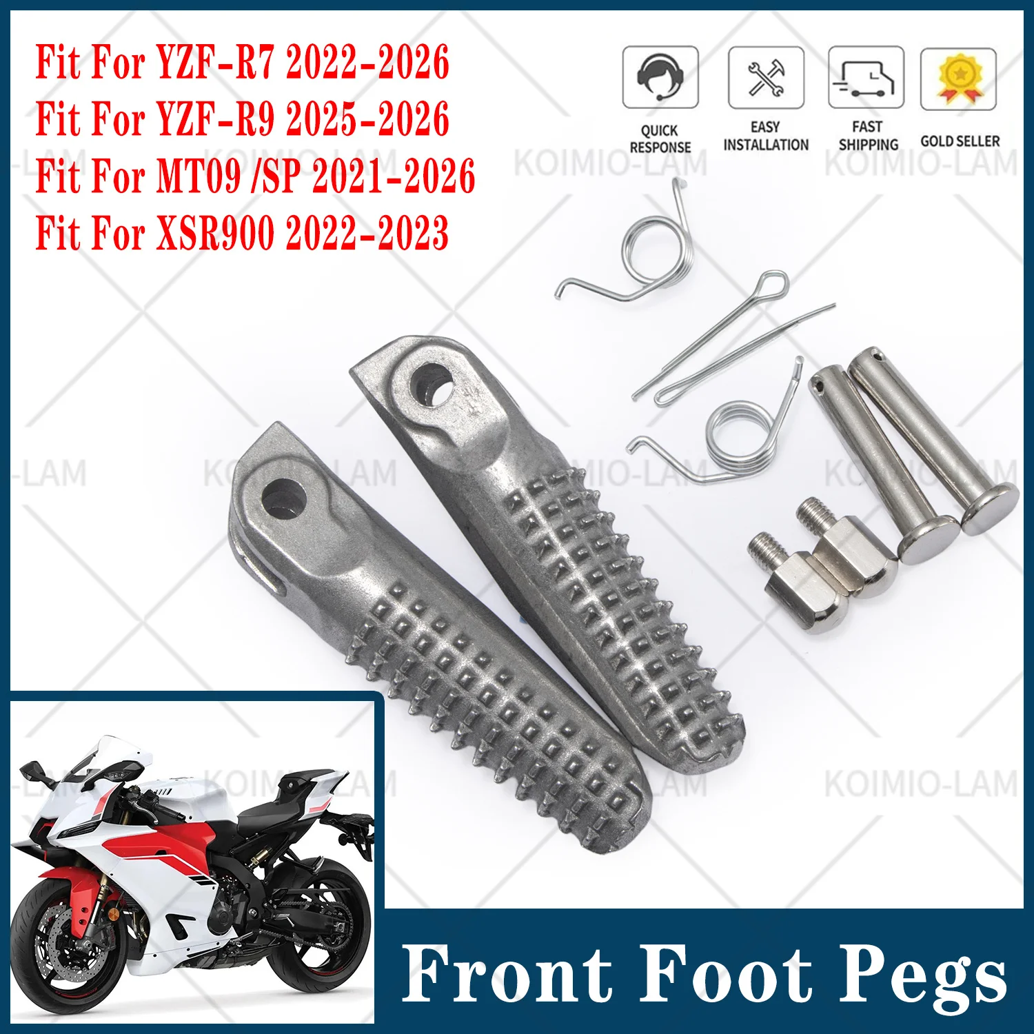 Silver Front Foot Pegs Fit for Yamaha YZF R7 2022 - 2026 MT09 2021 - 2026 XSR900 2022 - 2023 R9 2025 - 2026