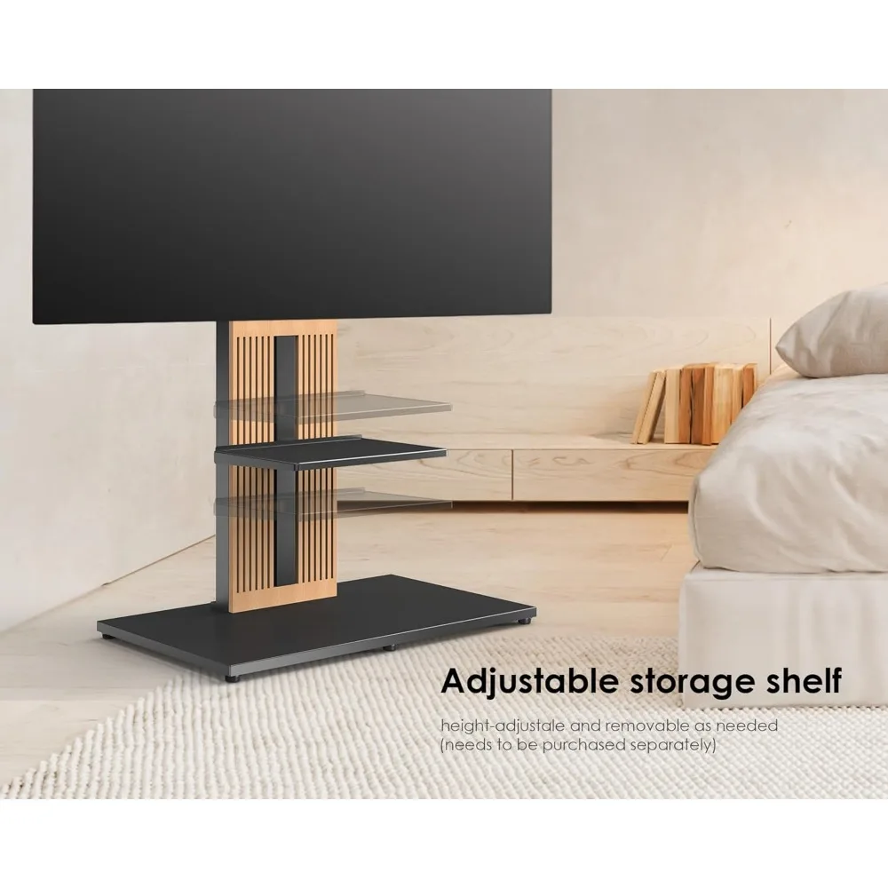 Soporte para TV giratorio de estilo escandinavo con almacenamiento oculto para televisores de 55-88 pulgadas, diseño de montaje en piso alto