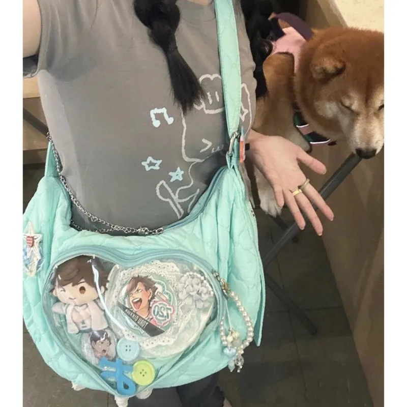 

JIAERDI Heart Transparent Ita Bags Handbag Women Japanese Lace Soft Casual Crossbody Bags Female Sweet Cute Messenger Bag Y2k