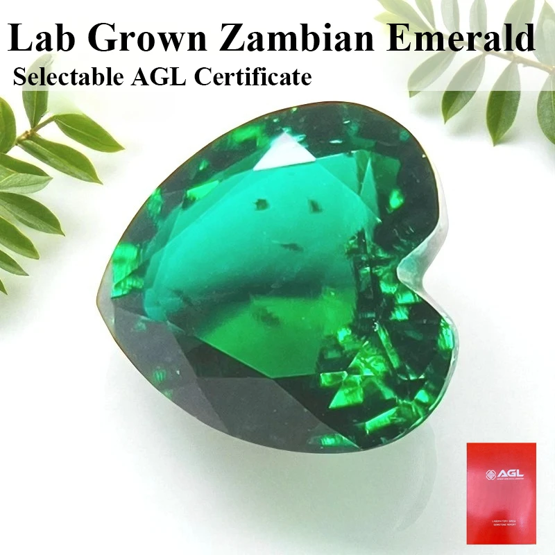 

Lab Grown Zambian Emerald- Hydrothermal, Hand-Cut, Heart Cut , with Cracks Inclusions,With AGL Certificate For Jewelry