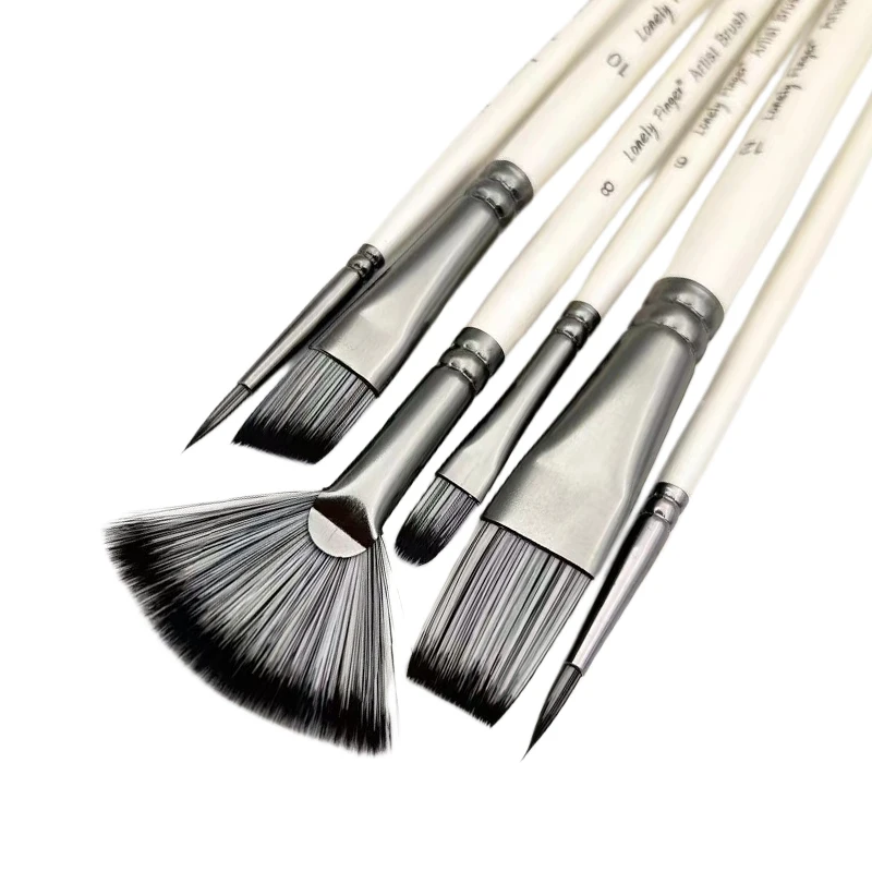 6pcs Professional Artist Paint Brush Set Soft Nylon Tips Painting Brushes Kit For Canvas, Watercolor & Fabric For Students