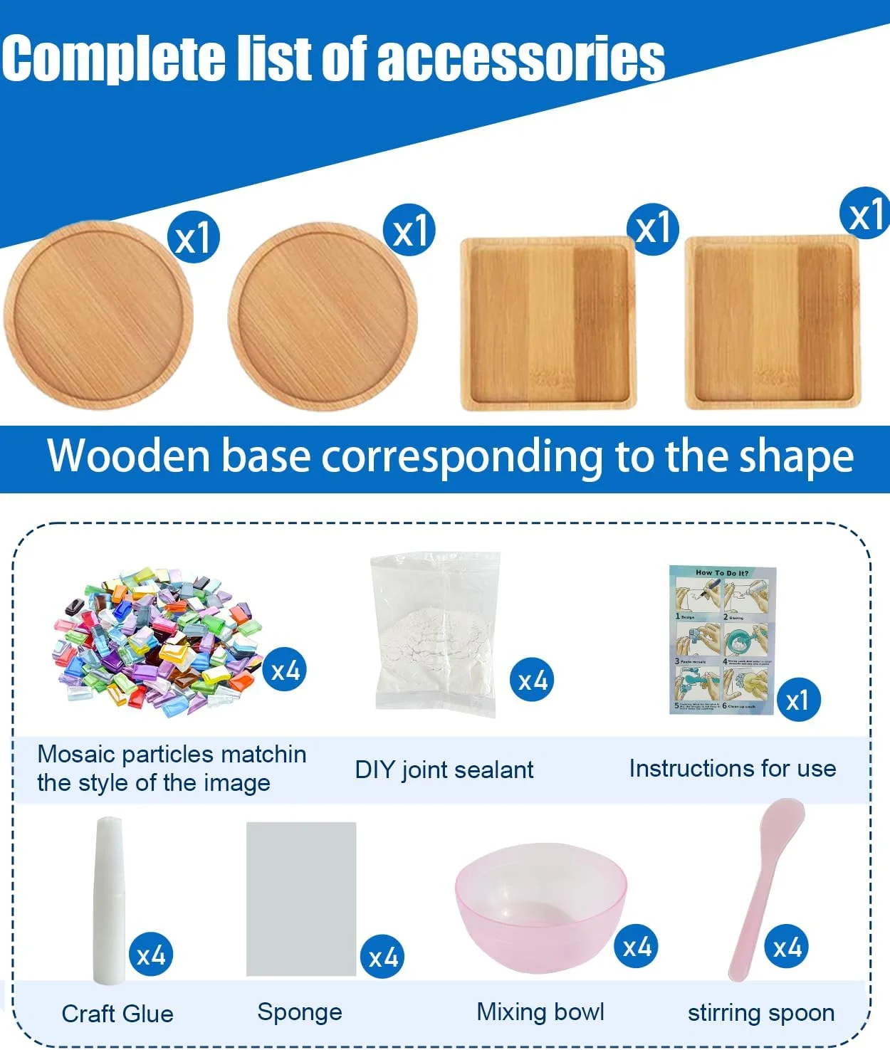 

DIY Mosaic Kits for Adults with Wooden Coasters, Mixed Color Glass Mosaic Tiles Craft Kits for Adults Women, Complete Mos