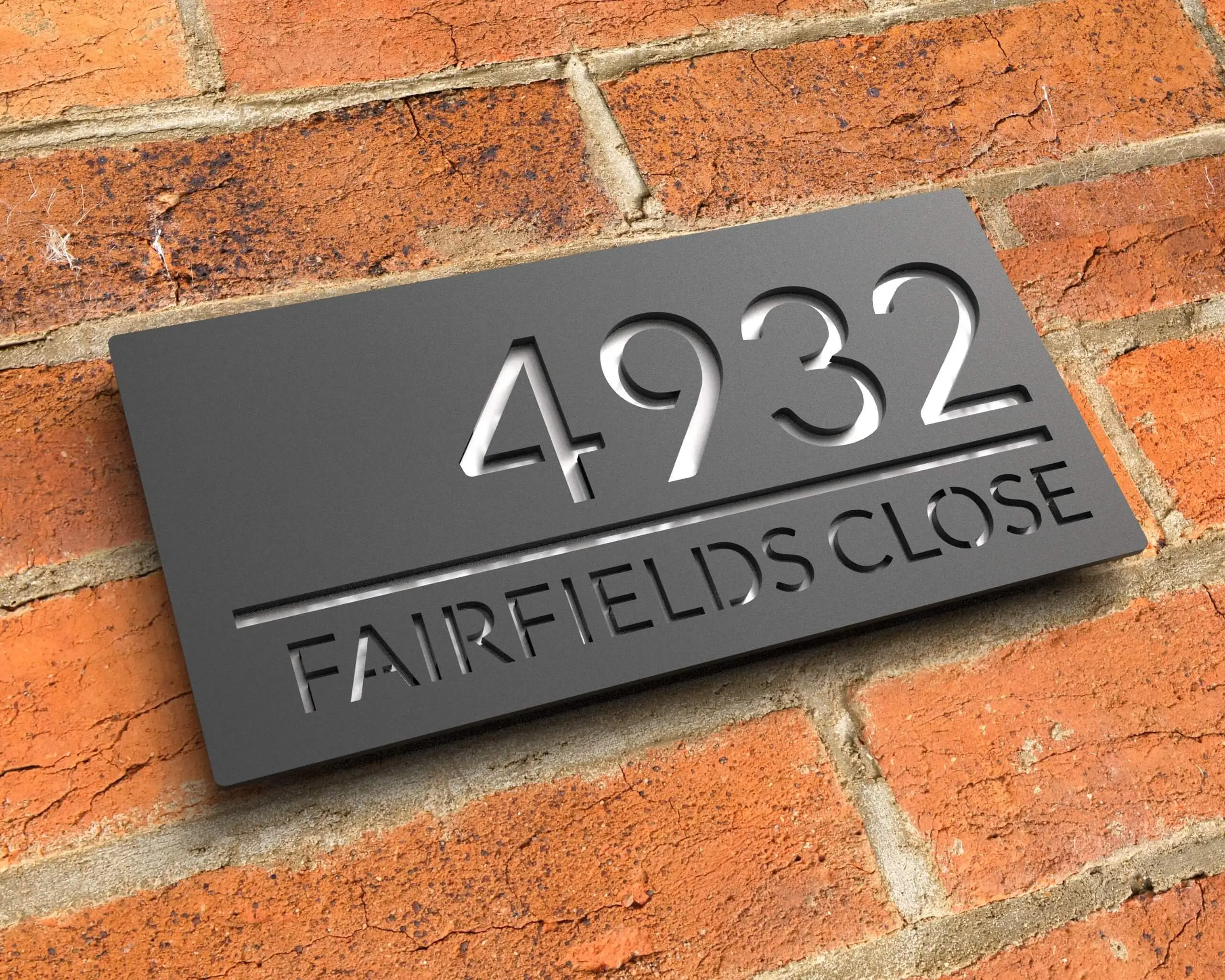 Modern outdoor acrylic doorplate art house number plate residential address nameplate matte gray & mirrored silver 300mm x 160mm