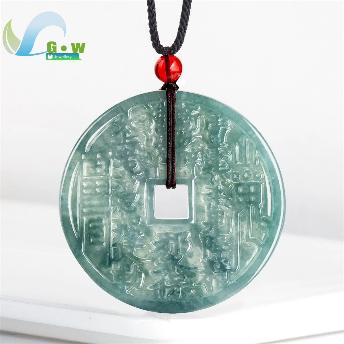 Natural Jadeite Blue Water Mountain Ghost Pendant Hand-carved Exquisite Fashion Ice Jade Necklace Men and Women Holiday Gift