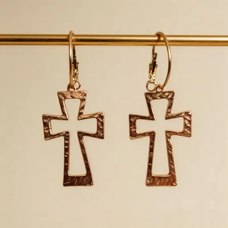 Gold Hoop Earrings with Cross Pendant, Retro Streetwear Style, Stylish Fashion Earrings for Women Daily Matching
