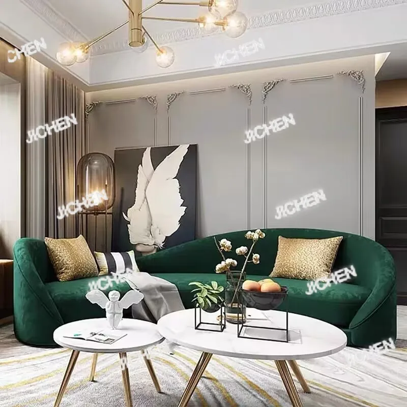 

ZQA Green Fabric Cloud Couch European Beige Nordic Italian Curved Puffs Sofas Living Room Double Designer Canape Salon Furniture