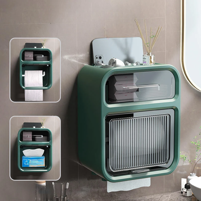 

Toilet Paper Holder Reel Tissue Storage Box Wall-Moun Bathroom Rack Waterproof Paper Tissue Holder Punch-free Bathroom Accessory