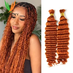 350 Ginger Boho Braids Human Hair Human Braiding Hair Human Hair Bulk Virgin Hair for Women Braiding Deep Wave Hair Bulk Hair