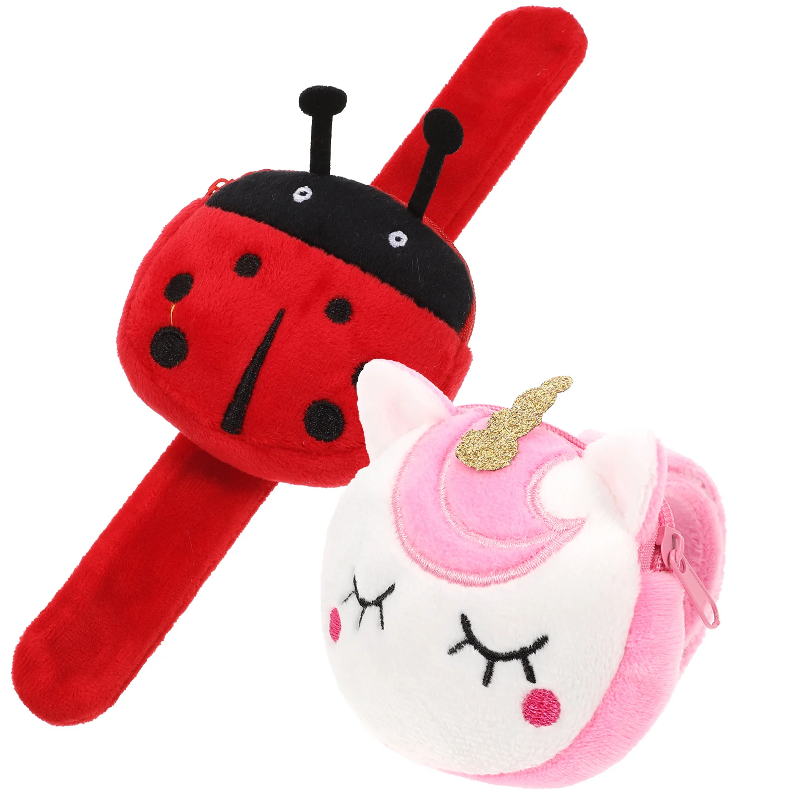 2 Pcs White Ladybug Purse Slap Bracelets Kids Wristband Stuffed Animal Pocket Cute Fuzzy Toy Comfortable Kawaii