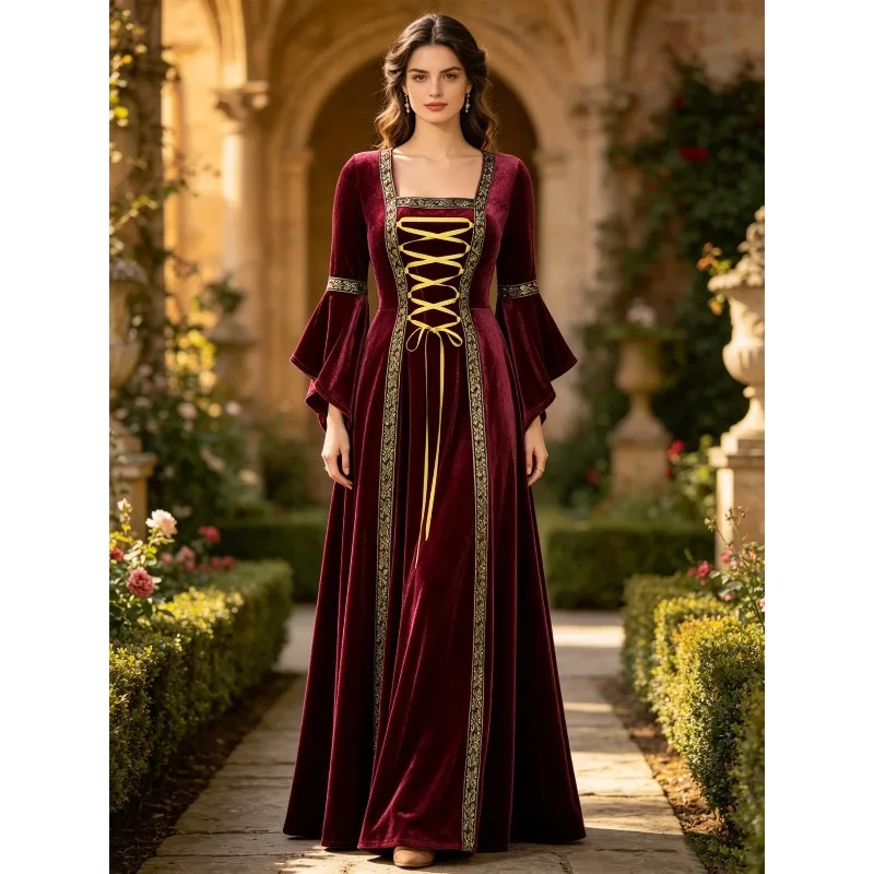 Dress for Women Vintage Victorian Medieval Costume Court Style Evening Gown Retro Renaissance Tailed Dress Costume