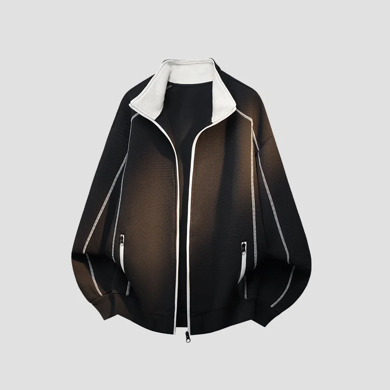 Spring Autumn Men Coat American Contrast Color Stand Collar Male Cardigans Long Sleeve Zipper Sport Man Sweatshirt Outerwear